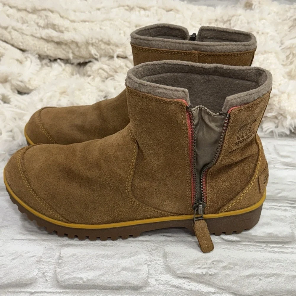 Sorel Suede Leather Boots Wool Lined Waterproof Lug Sole Ankle‎ Work Boots Sz 9